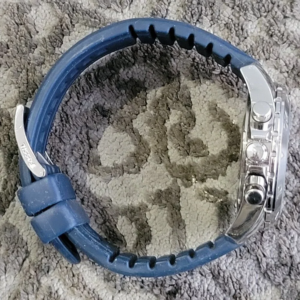 Fossil BQ1180 Men’s Blue Silicone Chronograph Watch Stainless Case